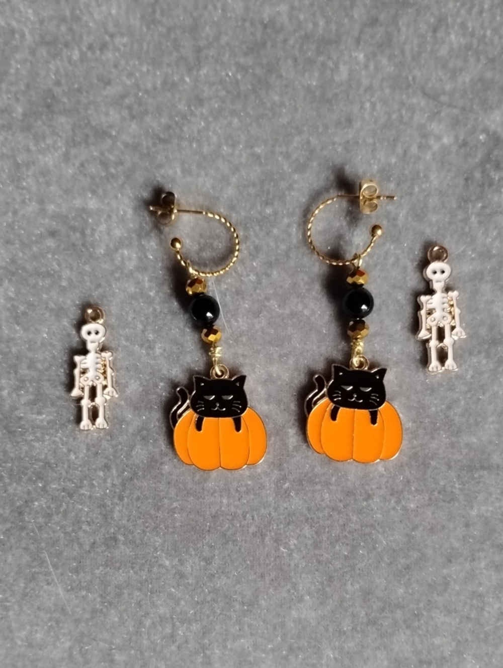 Interchangeable Halloween Charms On 18kt Gold Twisted Hoops Hand Crafted